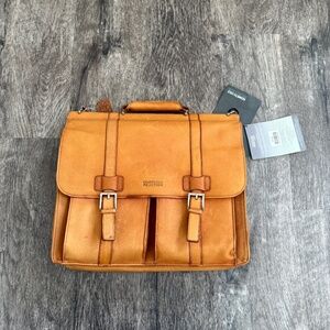 Kenneth Cole Reaction R-tech Leather Portfolio Laptop Computer Case Bag 15" Tan